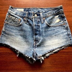 Levi’s 501 Micro Short Medium Wash Distressed Shorts